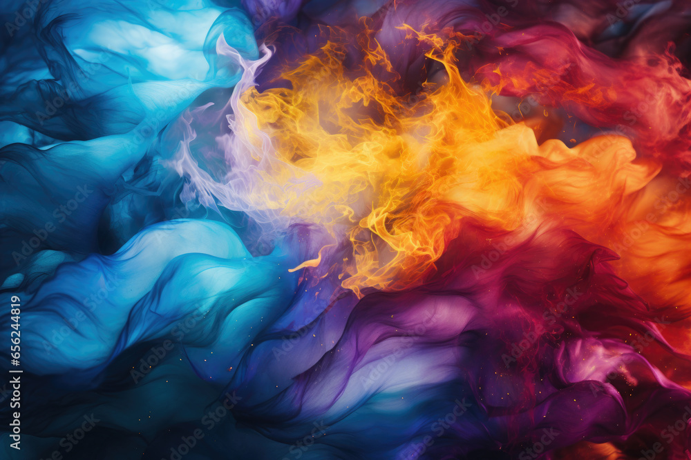 Poster close-up view of vibrant and colorful smoke substance. this image captures beauty and intrigue of sw