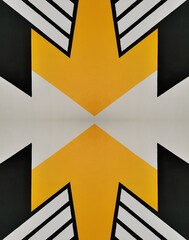 black and white with gold chevrons and geometric design