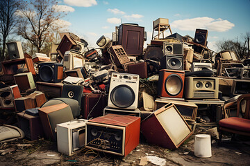 junkyard with obsolete analogue appliances