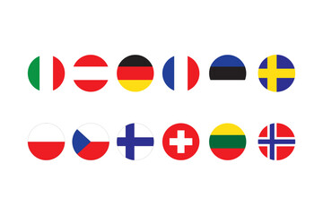 Set of round flags in top states of the Europe