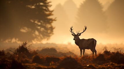 Obraz na płótnie Canvas Red Deer Cervus elaphus in the morning mist.
