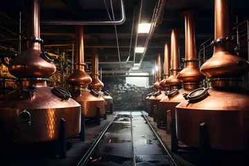Plexiglas foto achterwand traditional whiskey distillery with copper stills © sam