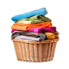 pile of clean clothes on the laundry basket isolated on transparant background.