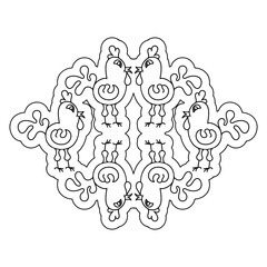 Ornament with cute cockerels. Logo, sticker, coloring. Hand drawn Vector illustration © Надежда Аксенова
