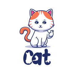 Hand drawn cat logo template, design, kitten, cartoon, isolated, drawing, graphic, funny, white, background, pet, kitty, black, icon, happy, symbol, face, character, sign, element, doodle, domestic, s