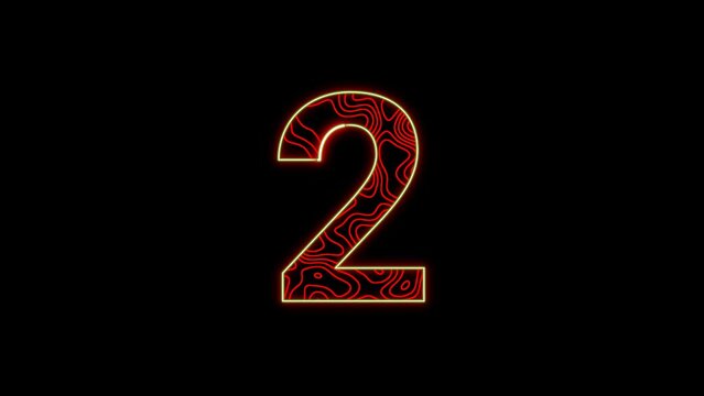 Number 2 animation with topographic motion on a black background