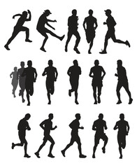 Running men vector set of isolated silhouettes