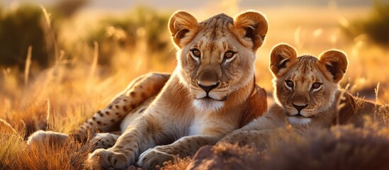 Lions at Lewa Wildlife Conservancy in Kenya - obrazy, fototapety, plakaty