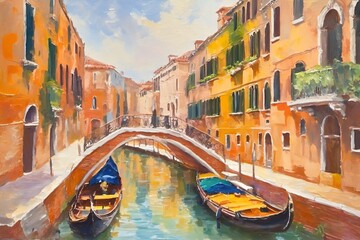 Fototapeta na wymiar Venetian Canals in Modern Impressionism An Oil Painting from Italy