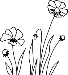Naklejka premium Wildflowers and grass line art
