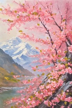 Wild Himalayan Cherry Blossoms in Shades of Pink A Beautiful Painting