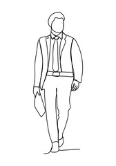 Man in business suit, full length. One line drawing, vector illustration.
