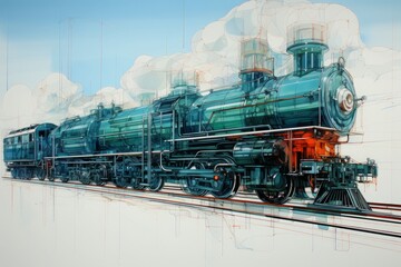 スケッチ風の蒸気機関車,Generative AI AI画像 - obrazy, fototapety, plakaty