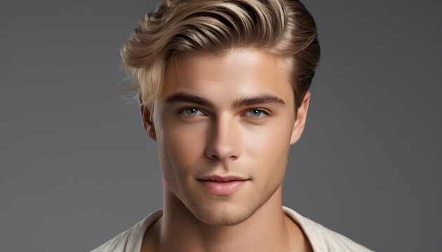 Confident Young Adult with Soft Smile and Fashionable Hairstyle