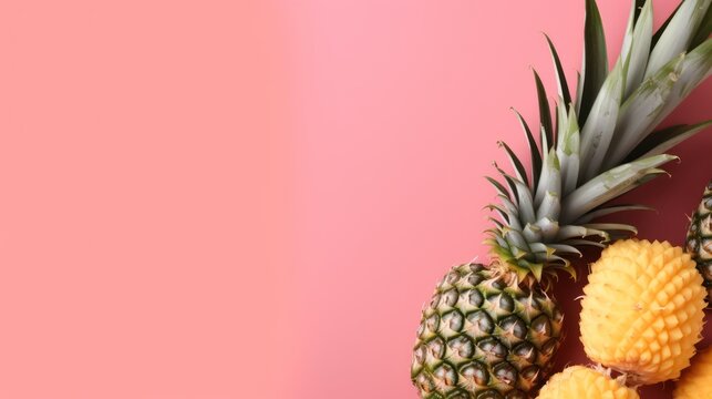 pineapple on colourful background with copy space 