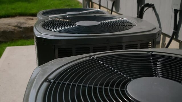 New Home HVAC Air Conditioner system. Close up. Move camera