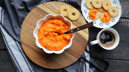 Homemade pumpkin butter made with organic pumpkins.