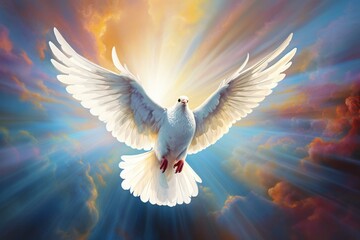 bright light peace dove flying. Generative AI