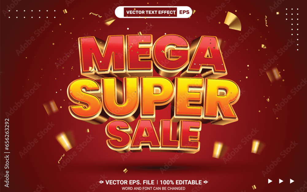 Poster mega super sale 3d editable vector text style effect on red glitter background
