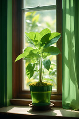 green plant close to window in a sunny day