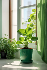 green plant close to window in a sunny day