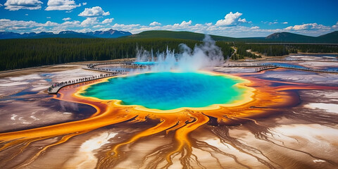 Bird's-eye view The World Famous Grand Prismatic Spring in Yellowstone National Park