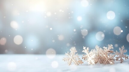 Fototapeta na wymiar Snowflake background. Close up of winter snow. Christmas background. Copy space for text. Generative AI.