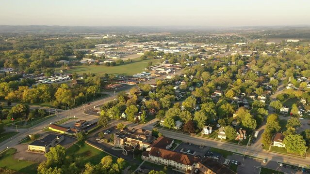 Aerial view of a small midwestern town. Sparta, Wisconsin.