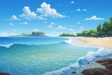 A stunning beach with clear blue waters and soft golden sand. Generative AI