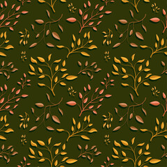 Seamless pattern with branches and leaves in autumn colors.
