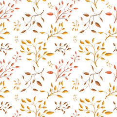 Seamless pattern with branches and leaves in autumn colors.