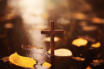 The cross of God in the rays of the sun. Background of religions jesus cross bible