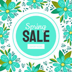 Flower Shop Spring Sale Flyer Design with Lush Blooming Flora Vector Template