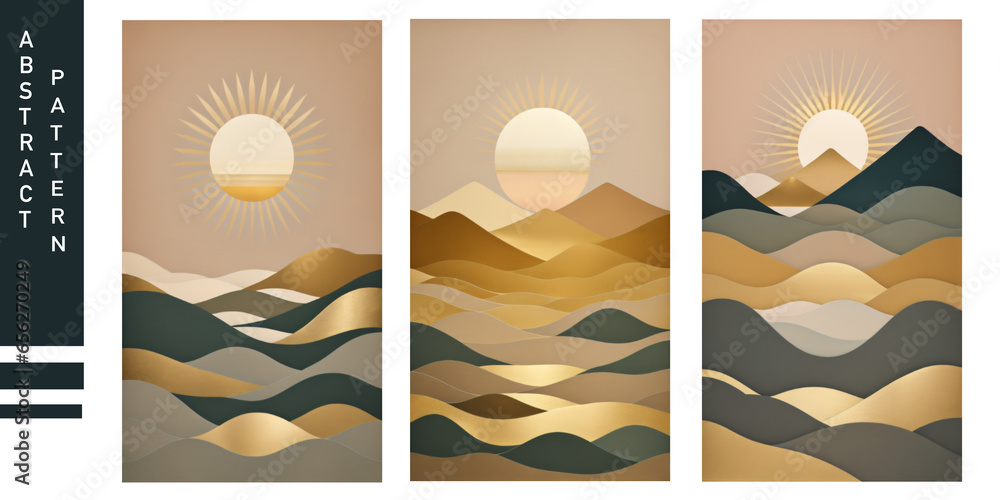 Poster japanese background with wave pattern vector lines, abstract template with geometric pattern, mounta