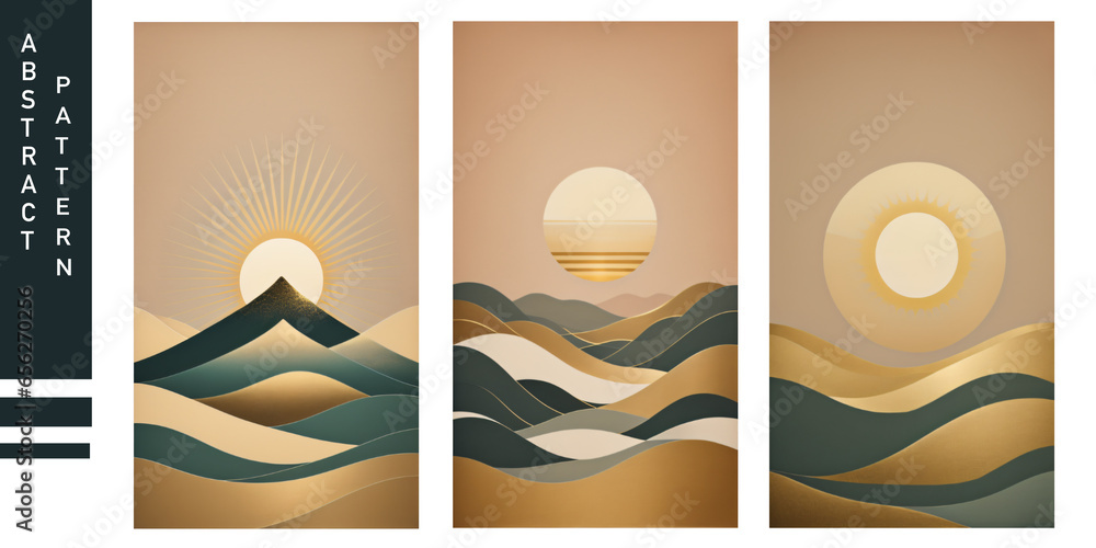Aufkleber japanese background with wave pattern vector lines, abstract template with geometric pattern, mounta
