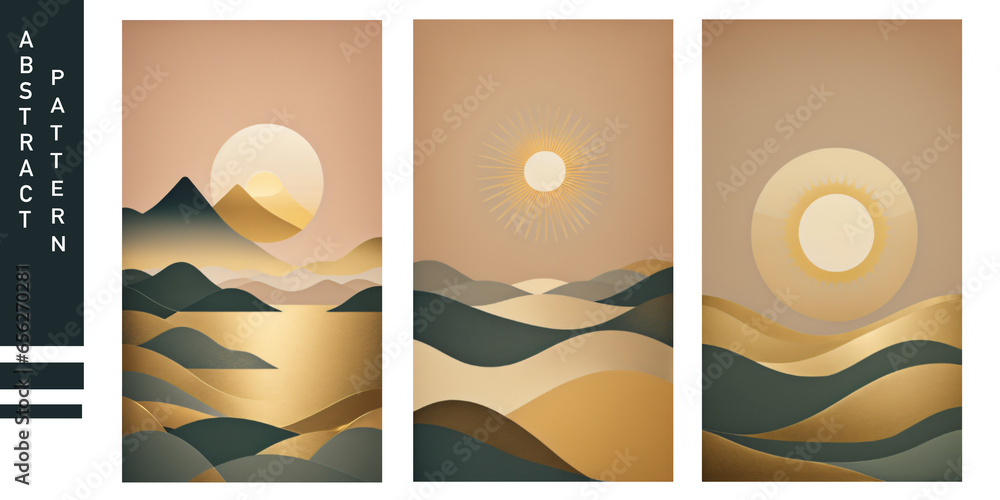 Aufkleber japanese background with wave pattern vector lines, abstract template with geometric pattern, mounta