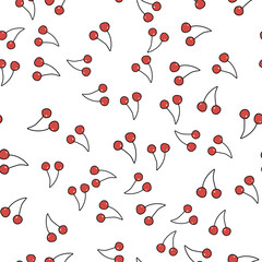 Vector hand drawn seamless pattern cherry on white background