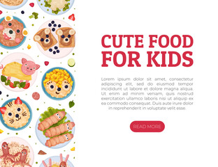 Children Breakfast Food and Meal Banner Design Vector Template