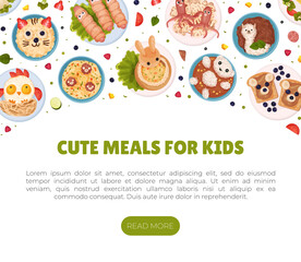 Children Breakfast Food and Meal Banner Design Vector Template