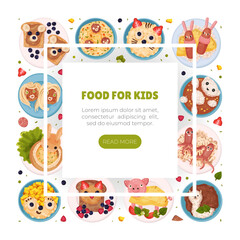 Children Breakfast Food and Meal Banner Design Vector Template
