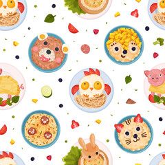 Children Breakfast Food and Meal Seamless Pattern Design Vector Template