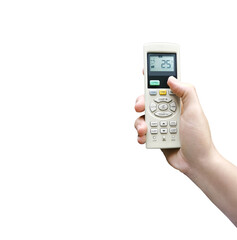 Air conditioner remote in man's hand PNG transparent