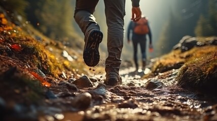 Nature Enthusiast Trekking through Mountain Terrain.