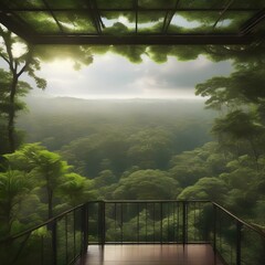 A panoramic view of a pristine and lush rainforest canopy from a treetop observation platform3