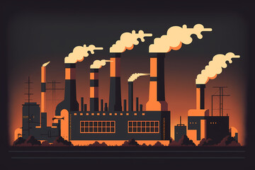 Modern CHP plant with tall chimneys. Minimalistic illustration for an advertising booklet. - obrazy, fototapety, plakaty