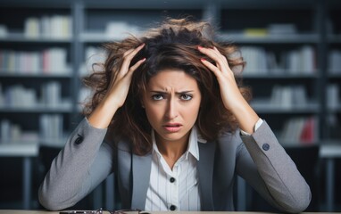 Fototapeta premium Stressed business woman under pressure. Generative AI