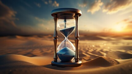 Hourglass in the sand. Concept of time passing. created - obrazy, fototapety, plakaty