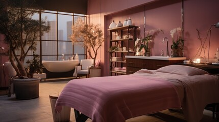 Interior of a massage parlour with a massage bed