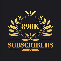 890K Subscribers celebration design. Luxurious 890K Subscribers logo for social media subscribers