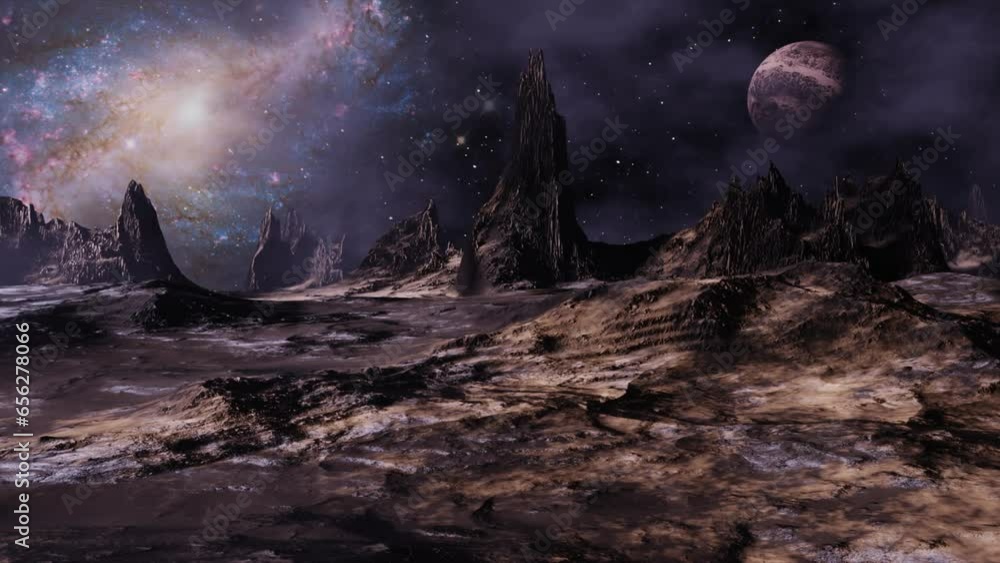 Canvas Prints alien planet dramatic landscape dolly camera movement 3d render.